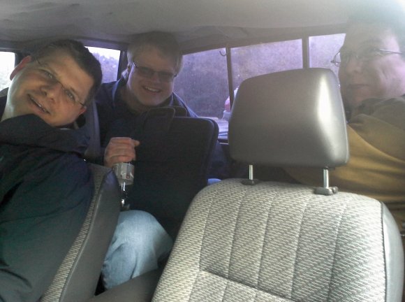 Squeezing into dad's truck